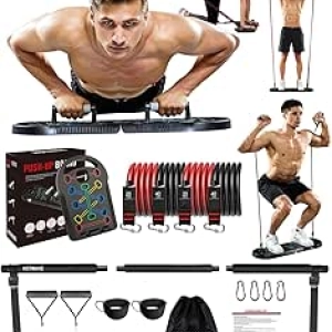 HOTWAVE 20-in-1 Push Up Board | Portable Home Gym Equipment with Resistance Bands