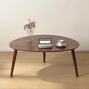 Mid Century Modern Oval Coffee Table - Solid Oak Wood, Walnut, 33.46"x22.83"