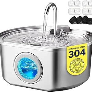 Premium Stainless Steel Cat Water Fountain 3.2L - Auto Pet Waterer with Quadruple Filtration