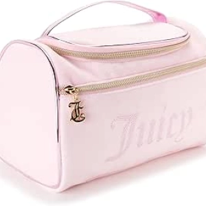 Juicy Couture Pink Velour Makeup Bag with Rhinestones - Travel Cosmetics Organizer