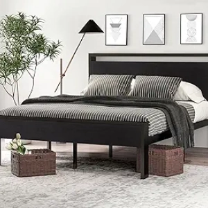 SHA CERLIN 14 Inch Metal Platform Bed Frame with Wood Headboard - 800 lbs Capacity