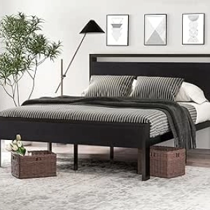 SHA CERLIN 14 Inch Queen Metal Platform Bed Frame with Wood Headboard - 800 lbs Capacity