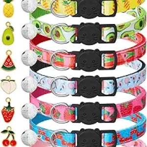 7 Pack Breakaway Cat Collars with Bells & Fruit Pendants - Safety Kitten Collar