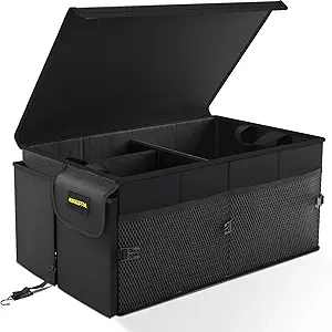 65L Collapsible Car Trunk Organizer with Lid - SUV Storage Organizer with Adjustable Straps