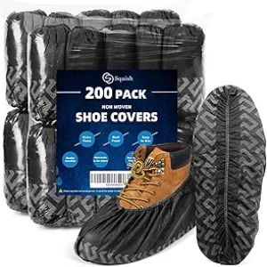Disposable Shoe Covers 200 Pack - Non-Slip Black Boot Covers for Home & Work