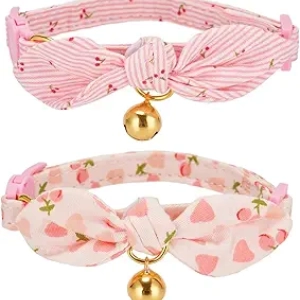 Adjustable Cotton Bowtie Cat Collar with Bell - 2 Pack Breakaway Kitten Collars