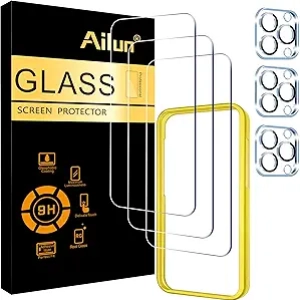 Ailun iPhone 15 Pro Screen & Camera Protector 6-Pack - 9H Tempered Glass with Installation Kit