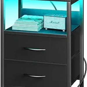 Yoobure LED Nightstand with USB Charging Station & Fabric Drawers
