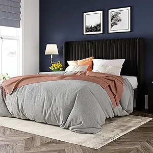 Allewie Queen Size Velvet Bed Frame with Wingback Headboard - 800 lbs Capacity