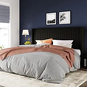 Allewie King Size Velvet Bed Frame with Wingback Headboard - 800 Lbs Capacity