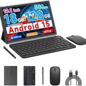 COOPERS 10 inch Android 15 Tablet - 18GB RAM, 128GB ROM, 2TB Expandable, 5G WiFi6, 2-in-1 with Keyboard