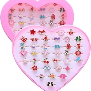 36pcs Adjustable Jewel Rings for Girls Ages 4-12 | Perfect Birthday & Holiday Gifts