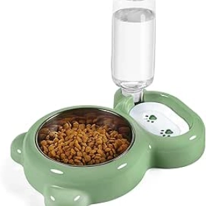 Automatic Cat Water Bowl & Food Feeder Set with Stainless Steel - Green