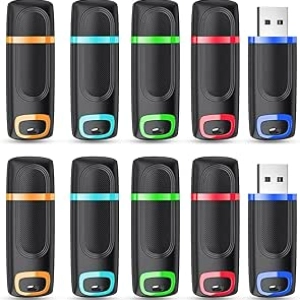 64GB USB 2.0 Flash Drive 10 Pack - Colorful Thumb Drives for Data Storage & Backup