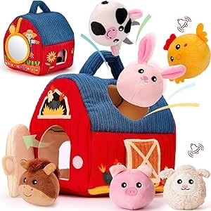 Baby Sensory Toys 6-12 Months - Farm Animals Surprise Barn with Rattle & Crinkle