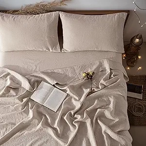 LBRO2M 100% Linen King Sheet Set - Soft Breathable 4 Piece Bedding