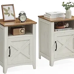 Farmhouse Nightstand Set of 2 with Barn Door - VASAGLE LIRY Bedside Table