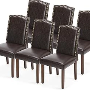 DUMOS Dining Chairs Set of 6 - Modern PU Leather Kitchen Chairs with Wooden Legs