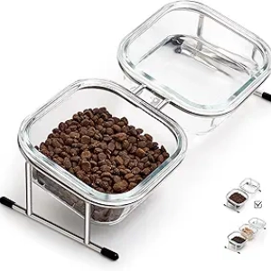 Elevated Cat Bowls 15° Tilted - Raised Glass Pet Feeder with Stainless Steel Stand