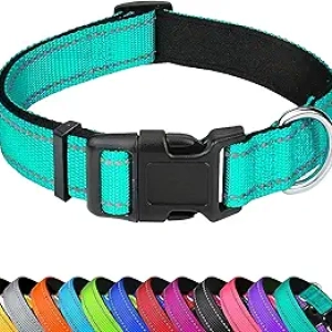 Reflective Dog Collar for Medium Dogs - Adjustable Neoprene Padded Nylon with Safety Buckle