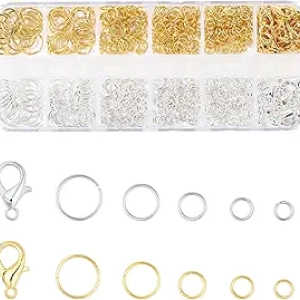 500PCS Silver and Gold Jump Rings Set - 5 Sizes with Lobster Clasps for Jewelry Making
