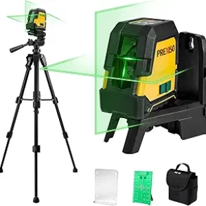 PREXISO 100Ft Green Laser Level with Tripod - Dual Module Self Leveling Cross Line Laser