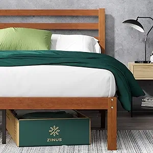 Zinus Leah Bamboo Queen Platform Bed Frame with Headboard | No Box Spring Needed