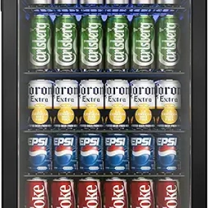 126 Can Beverage Refrigerator with Glass Door | Mini Fridge Cooler for Beer, Wine & Soda