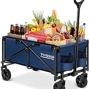 VIVOSUN Collapsible Folding Wagon 210Lbs Capacity - All-Terrain Wheels & Adjustable Handle