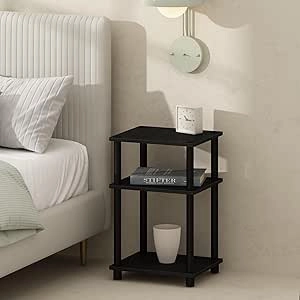 Furinno 3-Tier Open Storage Nightstand - Modern Bedside Table with Plastic Poles
