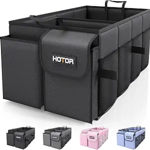 HOTOR Trunk Organizer for Cars - Foldable SUV & Sedan Storage with 2 Compartments