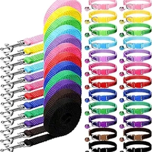 Amylove 48 Pc Dog Collar and Leash Set - Adjustable Puppy Collars for Small & Medium Dogs