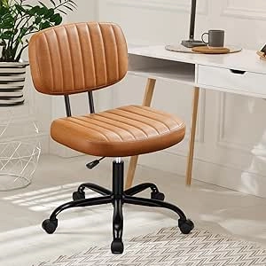 DUMOS Armless Ergonomic Office Chair - Small Brown Task Chair with Lumbar Support