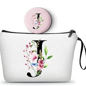 Personalized Initial Makeup Bag with Mirror - Monogram Cosmetic Organizer Gift