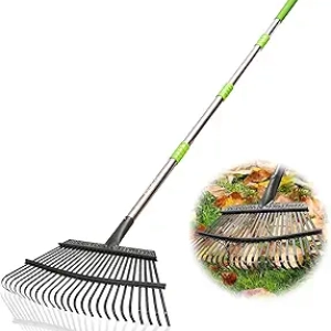 Joyhalo 65 Inch Adjustable Garden Rake - 25 Tines Leaf Rake for Lawns & Yards