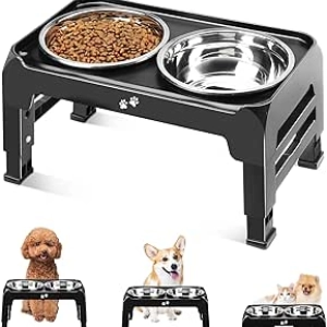 Adjustable Elevated Dog Bowls for Small & Medium Dogs | 3 Height Levels | Stainless Steel