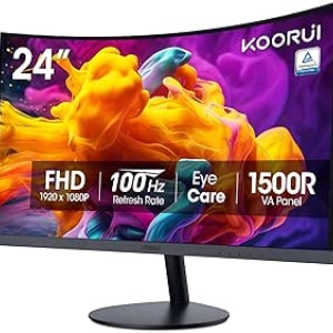 KOORUI 24 inch Curved Monitor 1500R Full HD 1080P 100Hz - Eye Care PC Display