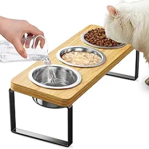 Elevated Cat Bowls with 3 Stainless Steel Bowls | 10° Tilted Anti-Vomiting Raised Pet Feeder