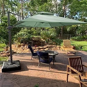 10 FT Cantilever Patio Umbrella with 220lbs Base - Windproof Offset Umbrella for Outdoor Deck & Garden