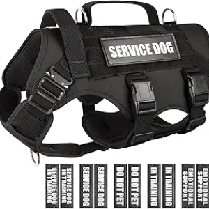 WINSEE Tactical Service Dog Vest Harness for Large Dogs - Military MOLLE Harness with Patches