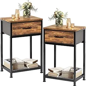 Kitstorack Night Stands Set of 2 - Rustic Brown Bedside Tables with Drawers