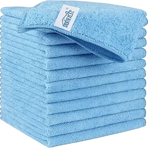 Premium Blue Microfiber Cleaning Cloths 12-Pack - Lint-Free, Scratch-Free Towels