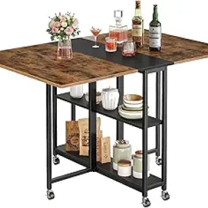 Folding Dining Table with Wheels & Storage Shelf - Space-Saving Expandable Kitchen Table
