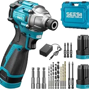 SEESII 16.8V Brushless Impact Driver Kit - 150N.m Max Torque, 2 Batteries & 16-Piece Accessories
