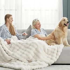 Cozy Bliss Faux Fur Throw Blanket 60x80 - Ultra Soft Plush Bubble Design