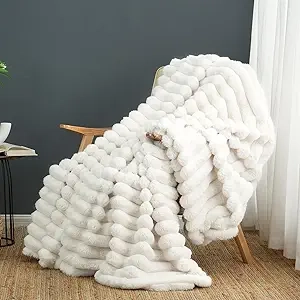 Cozy Bliss Faux Fur Throw Blanket 50x60 - Soft Plush Striped Blanket for Couch & Bedroom
