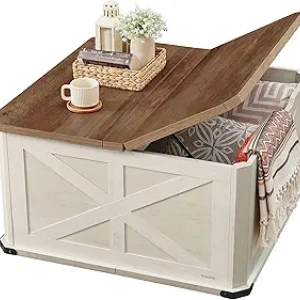 Farmhouse Coffee Table with Hidden Storage & Flip-Top Lids | VASAGLE LIRY