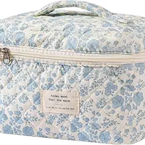 Large Floral Makeup Bag for Women - Cute Cosmetic Organizer with Travel Case