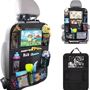 Car Seat Organizer with Tablet Holder & Kick Mat - 9 Pockets Back Seat Storage