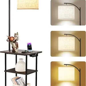 PESRAE Floor Lamp with Charging Station & Side Table - LED Reading Light with USB & AC Port